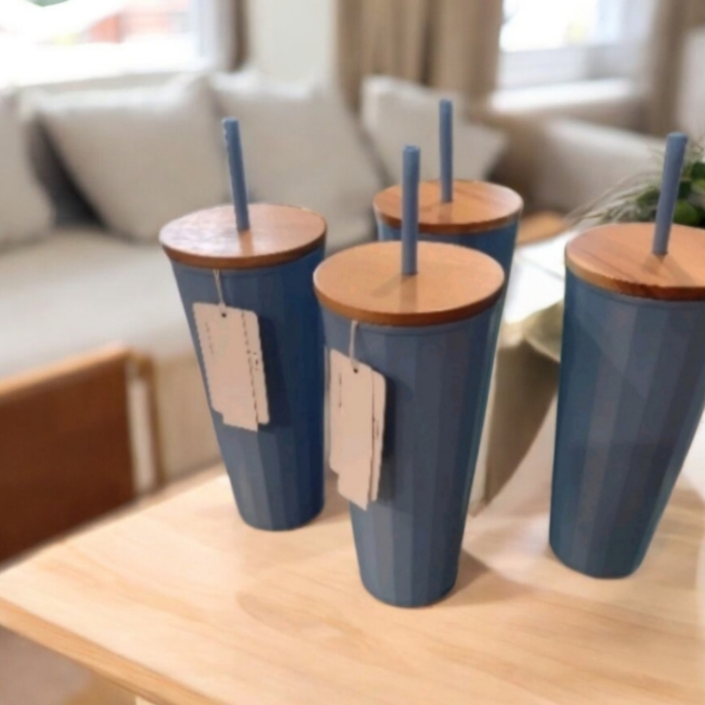 Mainstays 30-Ounce Eco-Friendly Plastic Textured Tumbler with Wood Lid B…